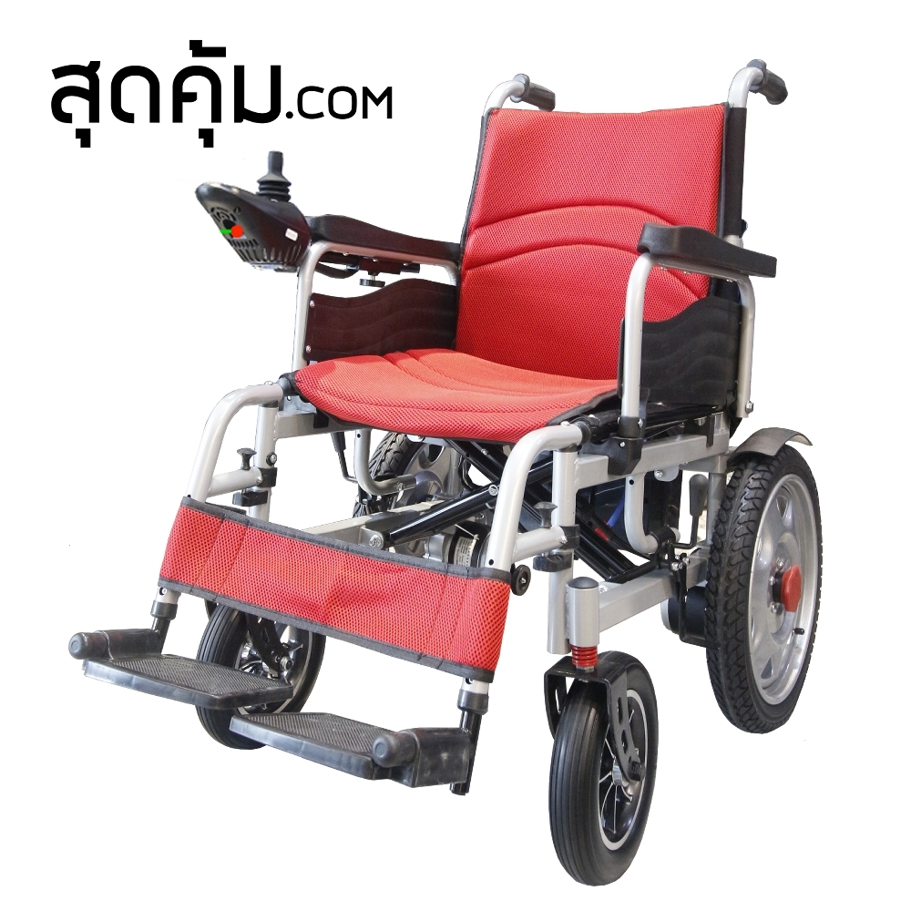 รถเข็นวีลแชร์ไฟฟ้า คาร์บอนสตีล แบบพับได้ ล้อ 16 นิ้ว รุ่น Excho-Red